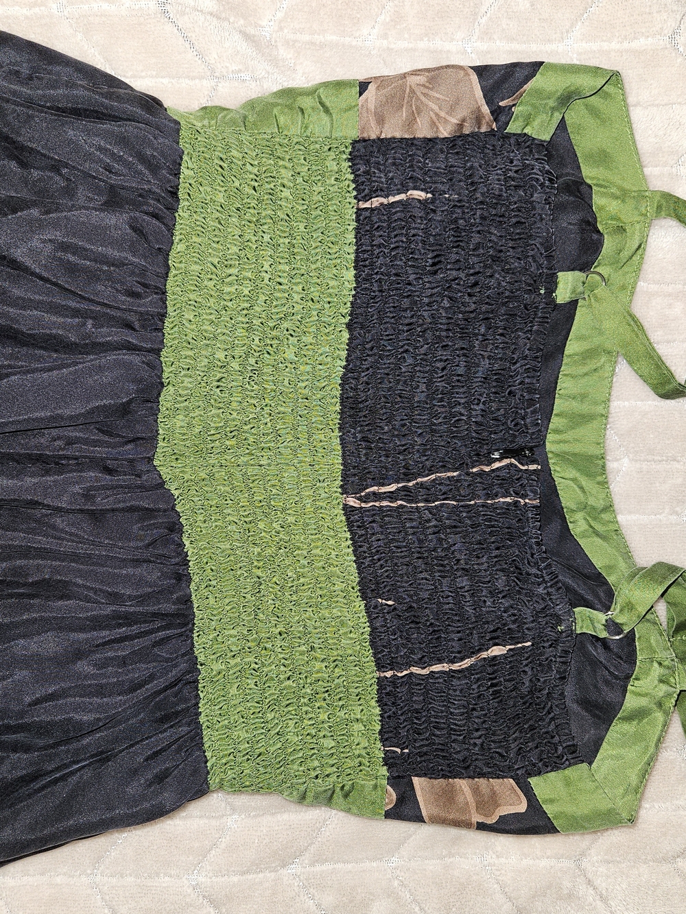 Silk 100% Silk Green and Black Floral Fit-and-Flare Sundress - Picture 14 of 15
